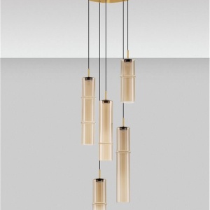 Lustra moderna cu 5 pendule LED, Metal, Sticla, Cognac, SANO 245301 universul-luminii.ro