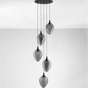 Lustra moderna cu 5 pendule LED, Metal, Sticla, Fumuriu, Nali 168461 universul-luminii.ro