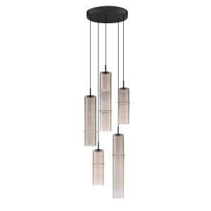 Lustra moderna cu 5 pendule LED, Metal, Sticla, Moca, SANO