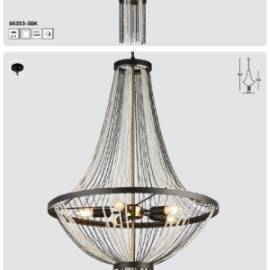Lustra moderna decorata cu lanturi negre si margele din sticla Baguette 5L 208631 universul-luminii.ro