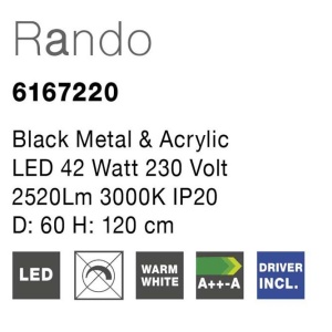 Lustra moderna suspendata LED 3000K 60cm RANDO negru NVL-6167220 82771 universul-luminii.ro