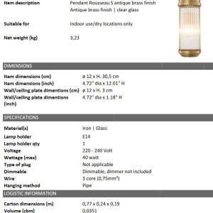 Lustra, Pendul design LUX Rousseau S, alama antic 209291 universul-luminii.ro
