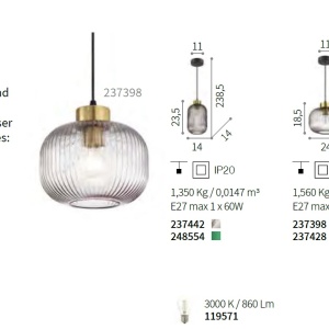 Lustra, Pendul design modern MINT-1 SP1 FUME' 237442 IDL 81801 universul-luminii.ro
