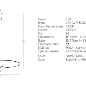 Lustra, Pendul LED 21W 3000K SANDY BLACK ZB-2587 171301 universul-luminii.ro