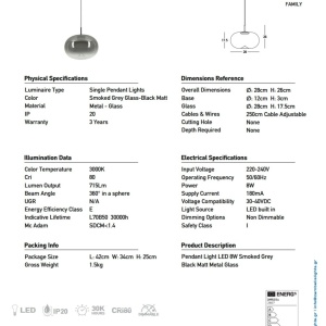 Lustra/Pendul LED design decorativ VITRO gri fumuriu/negru - Img 3