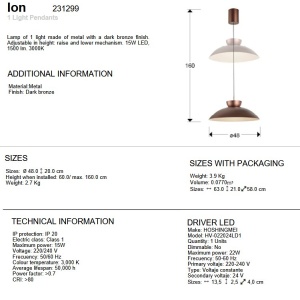 Lustra/ Pendul LED design modern Ion bronz 48cm - Img 10