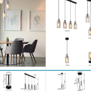 Lustra suspendata design modern LIDARIA 4L negru/fumuriu - Img 6
