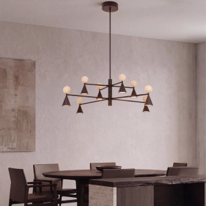 Lustra suspendata, metal negru, travertin piatra Mara