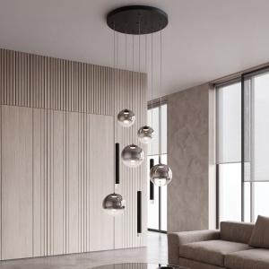 Lustra tavan rotunda cu pendule LED, LORR negru
