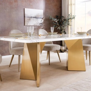 Masa design modern, Metal, Auriu, Marmura, Alb, EXTRAVAGANCIA 200cm, A-45929 VC - Img 8