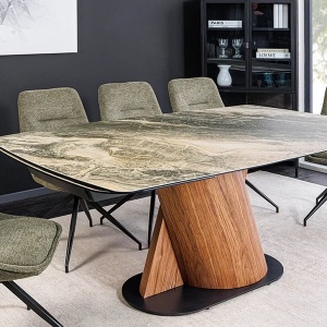 Masa extensibila ceramica bej taupe, furnir lemn de nuc ELEMENTS 180-260cm - Img 6