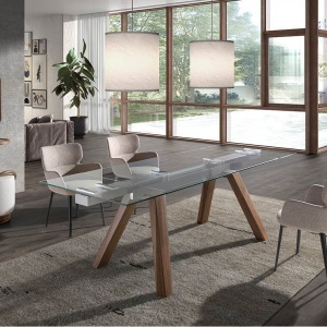 Masa extensibila deosebita design LUX Walnut-Glass 160-240x90cm