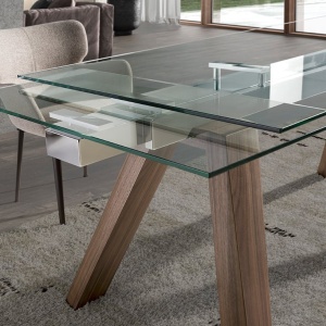 Masa extensibila deosebita design LUX Walnut-Glass 160-240x90cm - Img 5