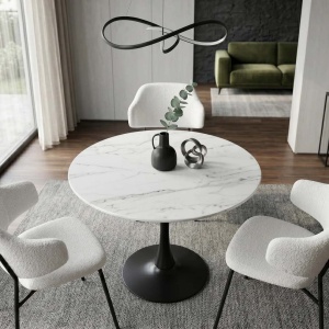 Masa rotunda bistro cu blat ceramic alb LYON 80cm