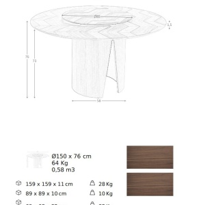 Masa rotunda cu blat central pivotant design LUX Walnut 150cm - Img 5