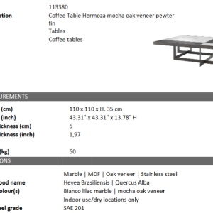 Masuta de cafea design LUX Hermoza 110x110cm 113380 HZ - Img 2