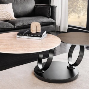 Masuta de cafea moderna cu doua blaturi rotative din ceramica DANCING RINGS 80-135cm - Img 9
