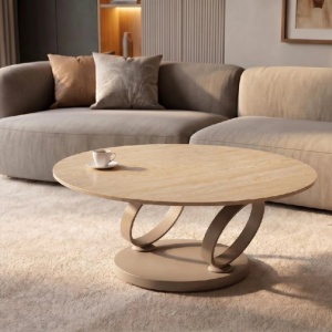 Masuta de cafea moderna cu doua blaturi rotative din ceramica DANCING RINGS 80-135cm - Img 3