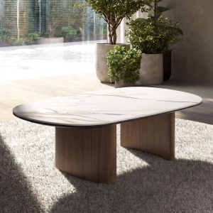 Masuta de cafea Porcelain Marble si lemn furniruit Walnut