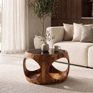 Masuta de cafea rotunda ORGANIC LOOP 60cm Sheesham - Img 5