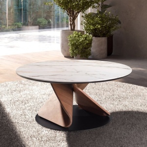 Masuta de cafea rotunda Porcelain Marble Walnut