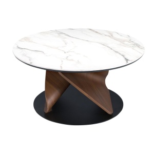 Masuta de cafea rotunda Porcelain Marble Walnut - Img 5