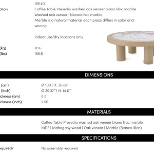 Masuta Design LUX, Marmura, Furnir Stejar, Presedio 100cm - Img 2