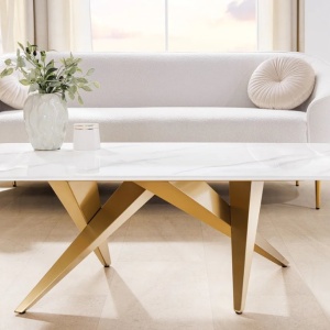 Masuta design modern, Metal, Auriu, Ceramica, Alb, ART LIVING 130cm, A-46204 VC - Img 7