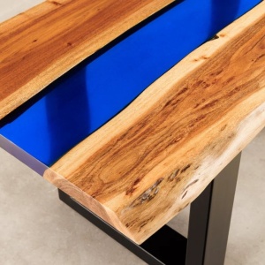 Masuta din lemn de salcam cu rasina epoxidica albastra LIQUID 110cm - Img 3