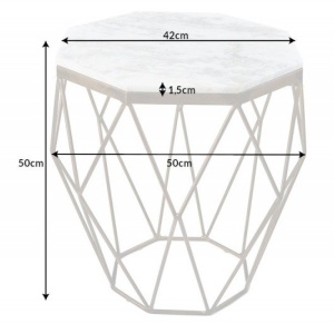 Masuta laterala design minimalist Diamond 50cm, marmura alba - Img 5
