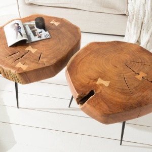 Masuta living cu trei picioare si blat din lemn de salcam, Goa II 60cm A-36558 VC - Img 5