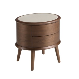 Noptiera LUX din lemn furniruit si piele Walnut - Img 4