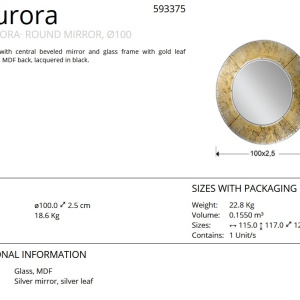 Oglinda decorativa AURORA ROUND 100cm, auriu SV-593375 - Img 2