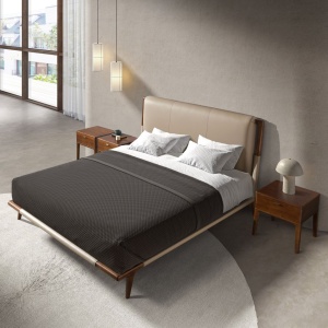 Pat dublu tapitat design LUX din lemn si piele sintetica Mink 180x200cm - Img 10