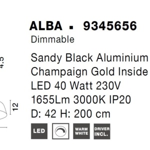 Pendul LED dimabil design modern ALBA negru 42cm - Img 4