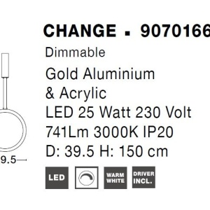 Pendul LED dimabil design modern Change auriu 39,5cm - Img 4