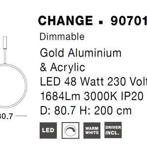 Pendul LED dimabil design modern Change auriu 80,7cm - Img 4