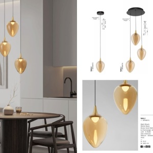 Pendul LED modern, Metal, Sticla, Champaign, Nali 245171 universul-luminii.ro