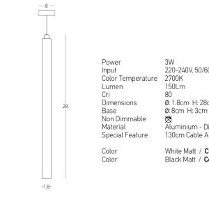 Pendul LED tubular design modern minimalist PENDANT negru 151871 universul-luminii.ro