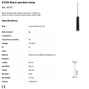 Pendul modern design minimalist STAN negru 84411 universul-luminii.ro