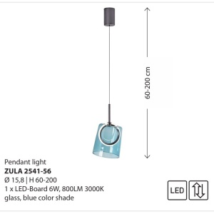Pendul modern LED 3000K, inaltime reglabila, sticla, albastru, Zula - Img 2