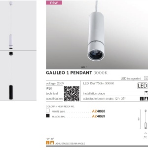 Pendul modern minimalist cu spot LED reglabil GALILEO 1 alb 199241 universul-luminii.ro