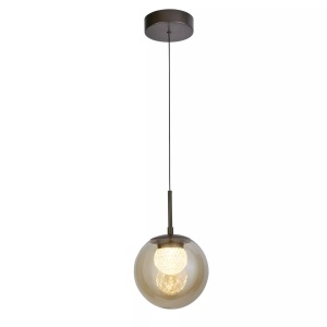 Pendul Modern Solis, Sticla Efect Champagne si Metal Bronz, LED