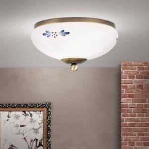Plafoniera clasica Landhaus 21cm alama antique/ sticla opal decor albastru
