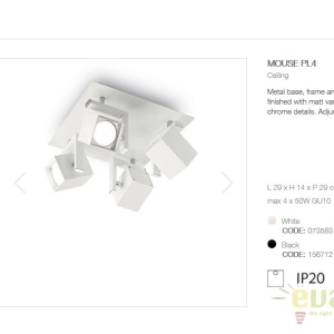 Plafoniera design modern cu 4 spoturi directionabile MOUSE PL4 alba 073583 56771 universul-luminii.ro