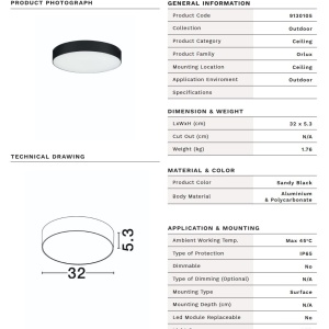 Plafoniera LED CCT exterior IP65 ORLUX negru 32cm - Img 9