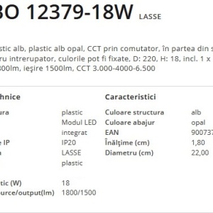 Plafoniera LED design modern, diametru 22cm, LASSE alb 12379-18W GL 199051 universul-luminii.ro