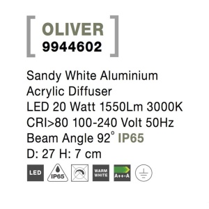 Plafoniera LED pentru iluminat exterior design modern slim IP65 OLIVER alba 190991 universul-luminii.ro