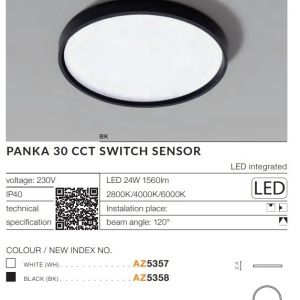 Plafoniera LED slim cu senzor de miscare si protectie IP40 PANKA 30 CCT alb 122541 universul-luminii.ro