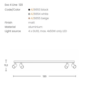 Plafoniera liniara neagra cu 4 spoturi EXO 4, 120cm - Img 2